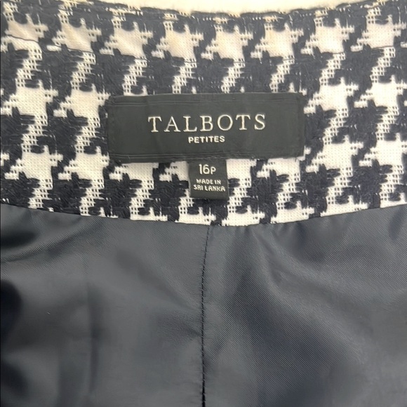 Talbots Houndstooth blazer Jacket open hang round collar pockets black white - Picture 4 of 10